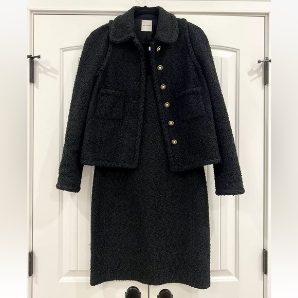 STUNNING! “ST.JOHN’ 2 Piece Black Boucle Dress and Jacket Set! Size 6 - Picture 2 of 16